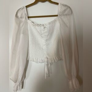 SHEIN White Smocked Crop Top with Pleated Sleeves